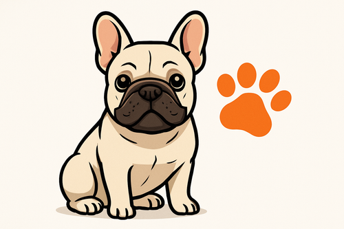French bulldog with an orange paw icon
